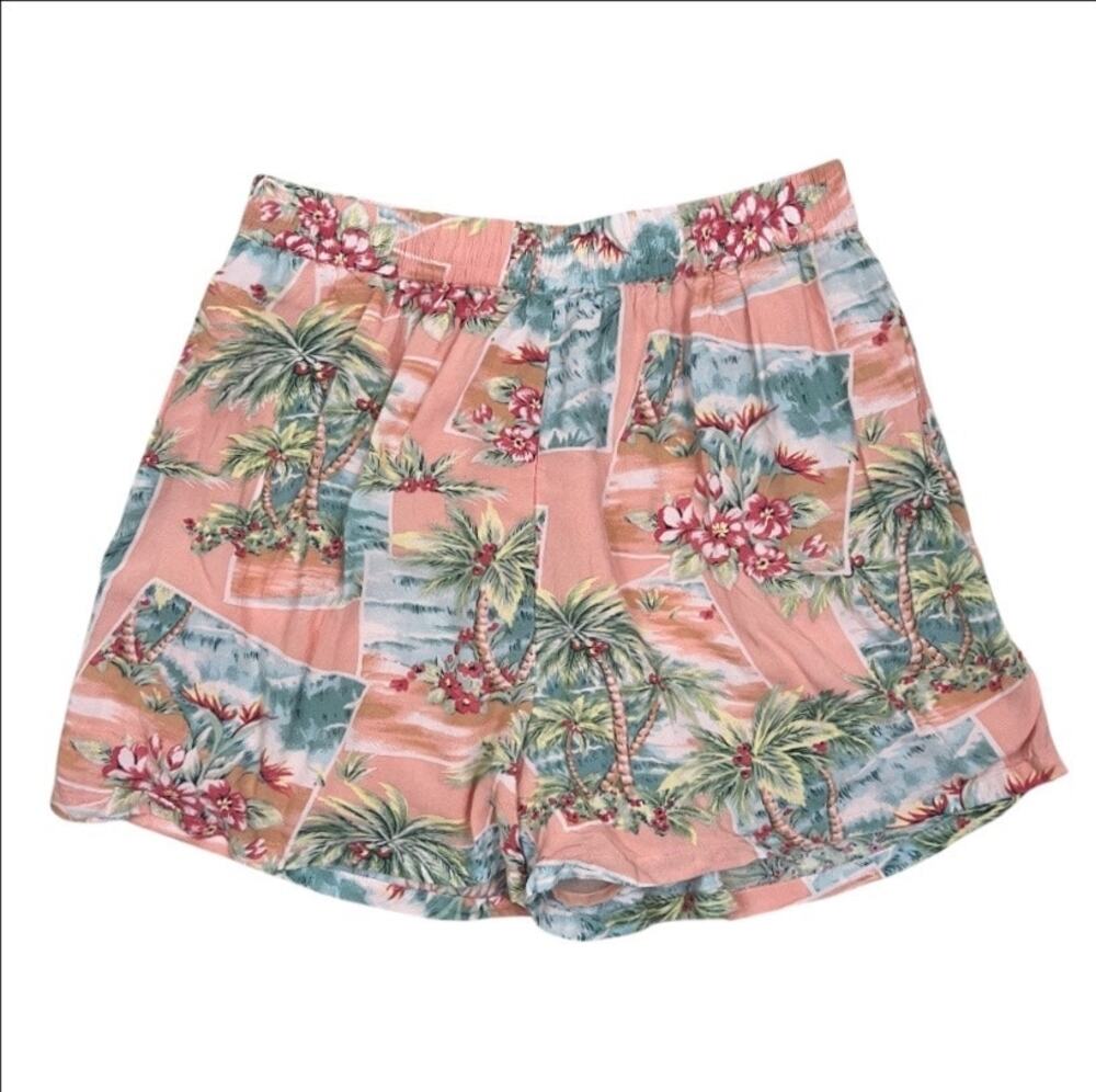 American Eagle Tropical Floral Beach Island Print Shorts in Pink Size Small
